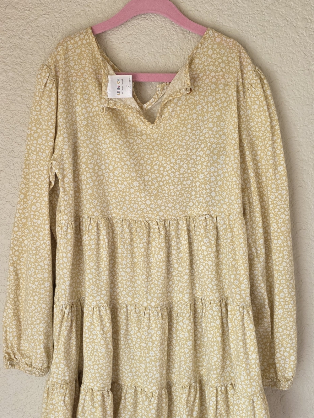 LC Lauren Conrad Soft Yellow Floral Tiered Long-Sleeve Dress